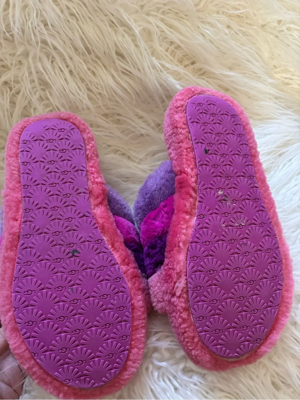 UGG Kids Fuzzy Slide Sandals in Pink and Purple